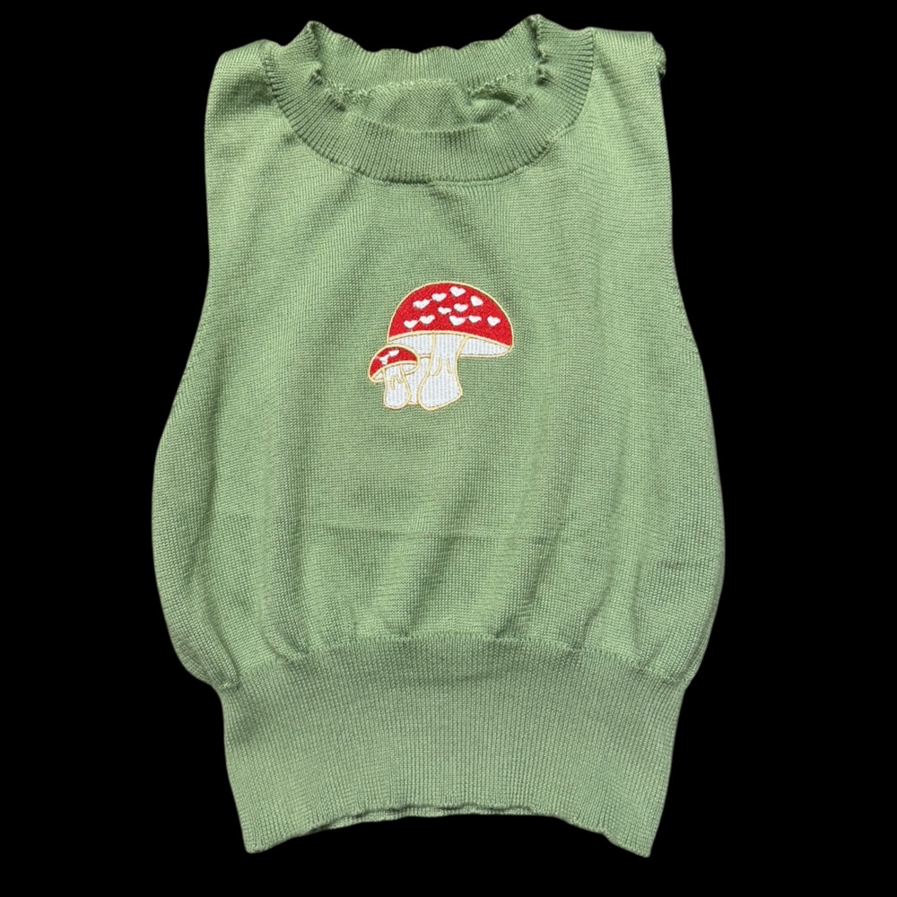 ROMWE Green Sleeveless Sweater with Mushroom Design 2+1 free